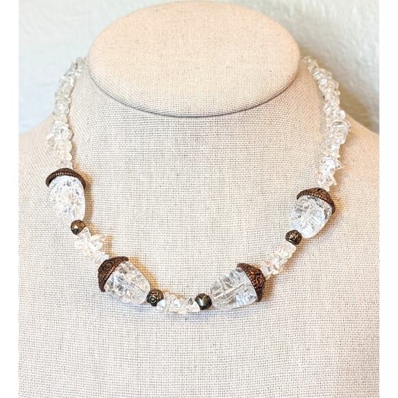 Vintage Rock Quartz Chip Acorn Bead 16" Necklace W/ Barrel Clasp - Picture 5 of 6